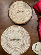 Dessous de verre personnalisés, rondins de bois gravés, 10cm
