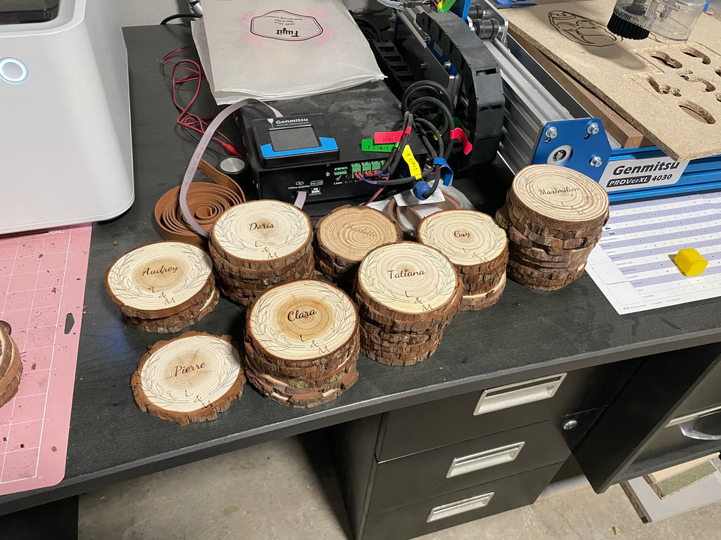 Dessous de verre personnalisés, rondins de bois gravés, 10cm