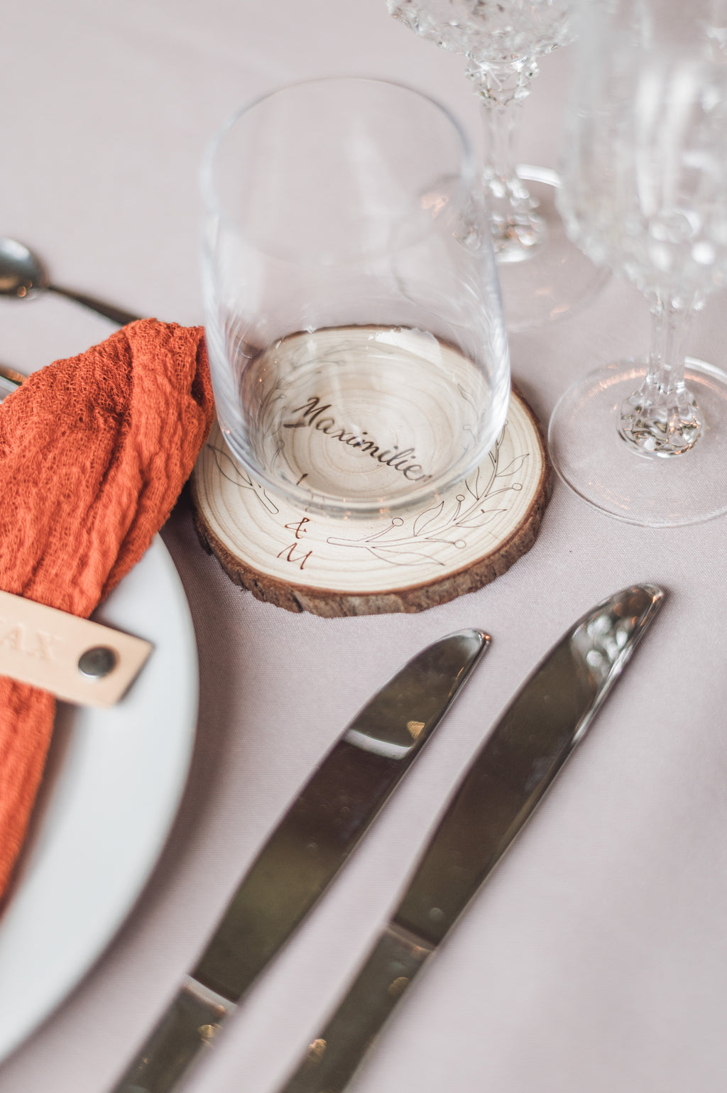 Dessous de verre personnalisés, rondins de bois gravés, 10cm